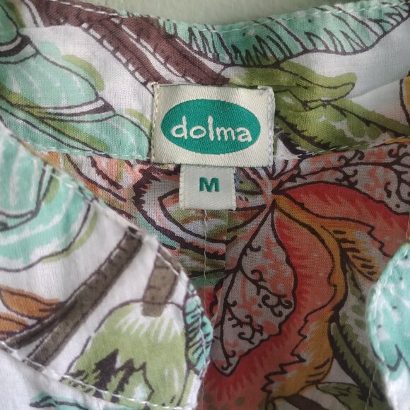 Dolma Medium tropical print cotton tunic top open front pearl shell buttons - Picture 14 of 15